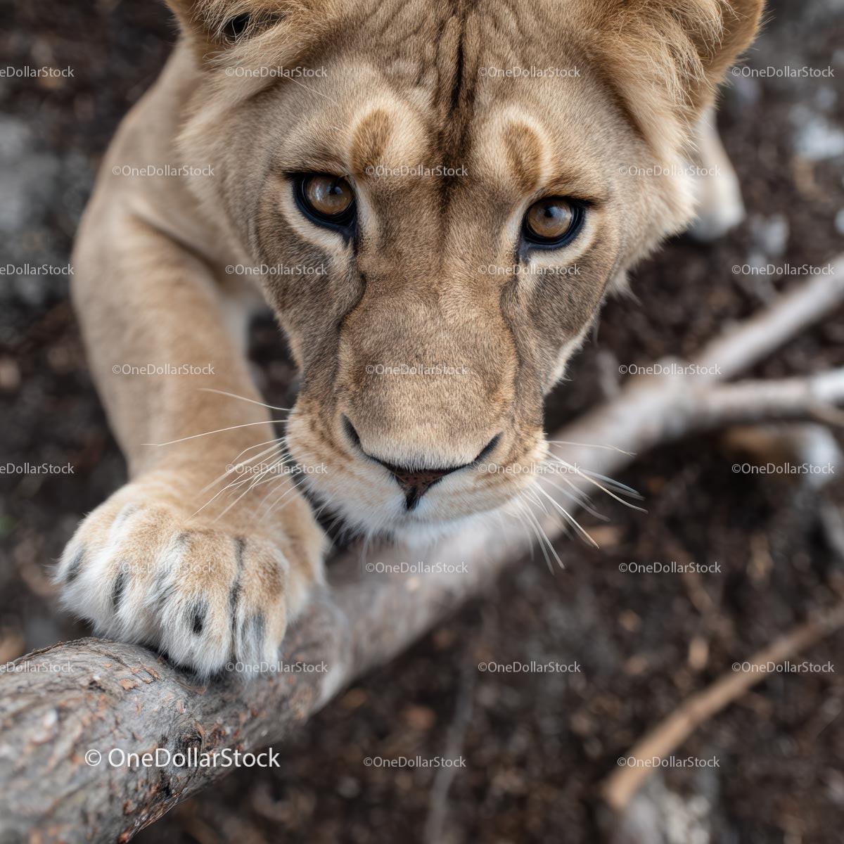 Close-Up Portrait of a Curious Lion in Natural Habitat