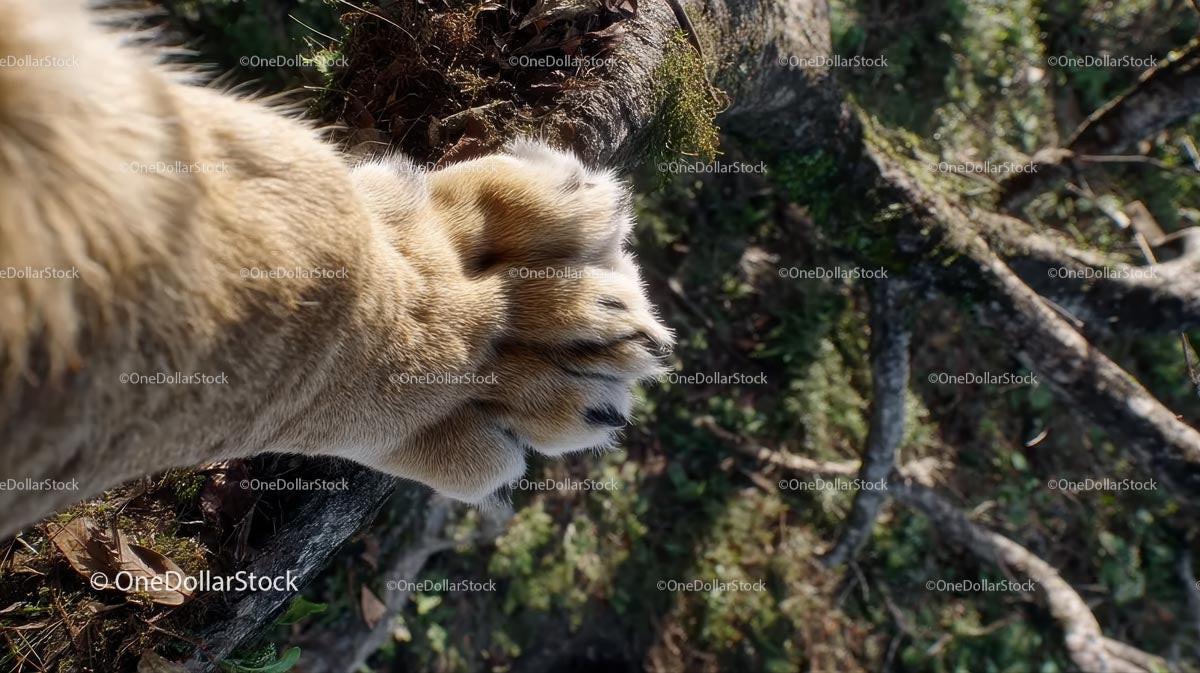 Lion Paw on Forest Ground in Natural Habitat