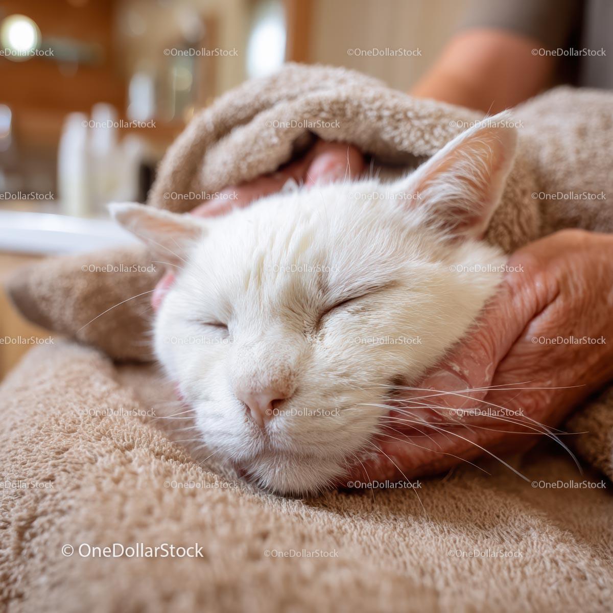 Cozy White Cat Relaxing in a Soft Blanket