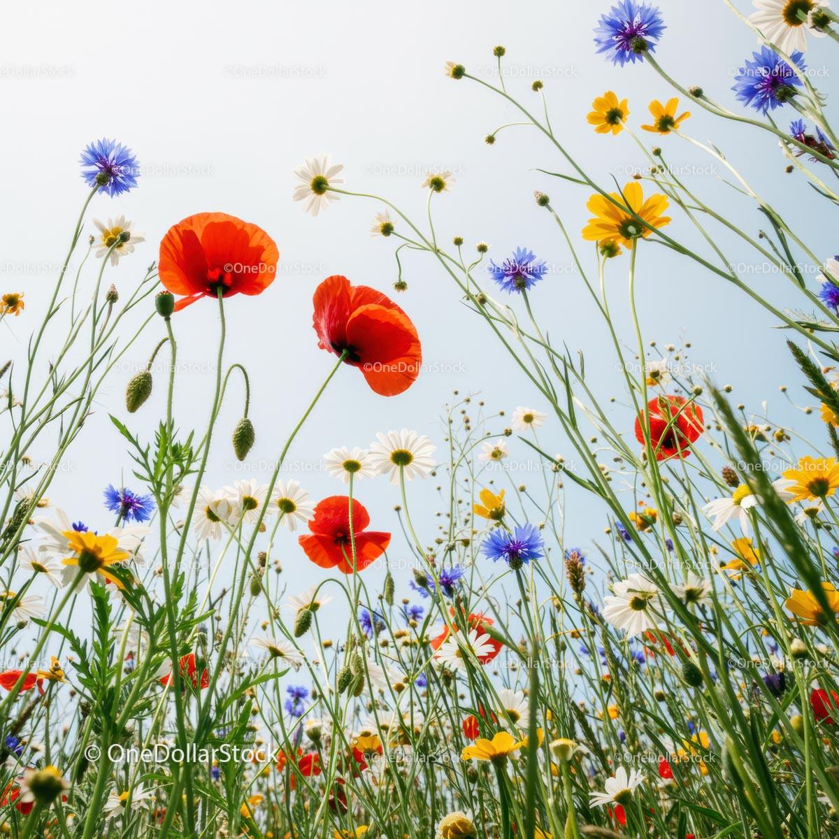 Vibrant Wildflower Meadow with Poppies and Daisies