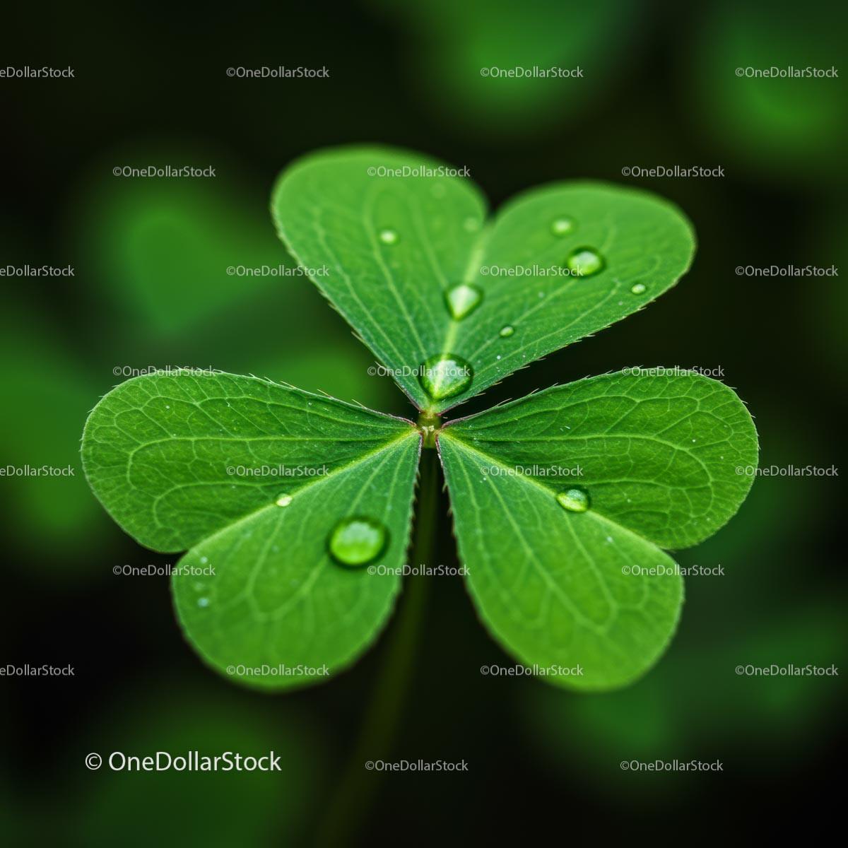 Vibrant Green Clover Leaf with Dew Drops in Close-Up