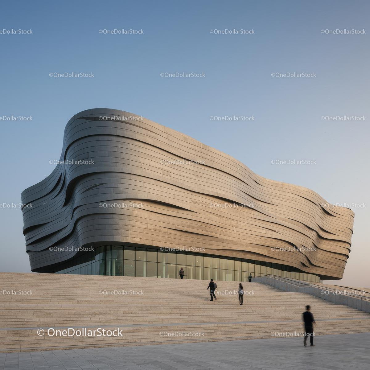 Futuristic Wavy Building Against Clear Blue Sky