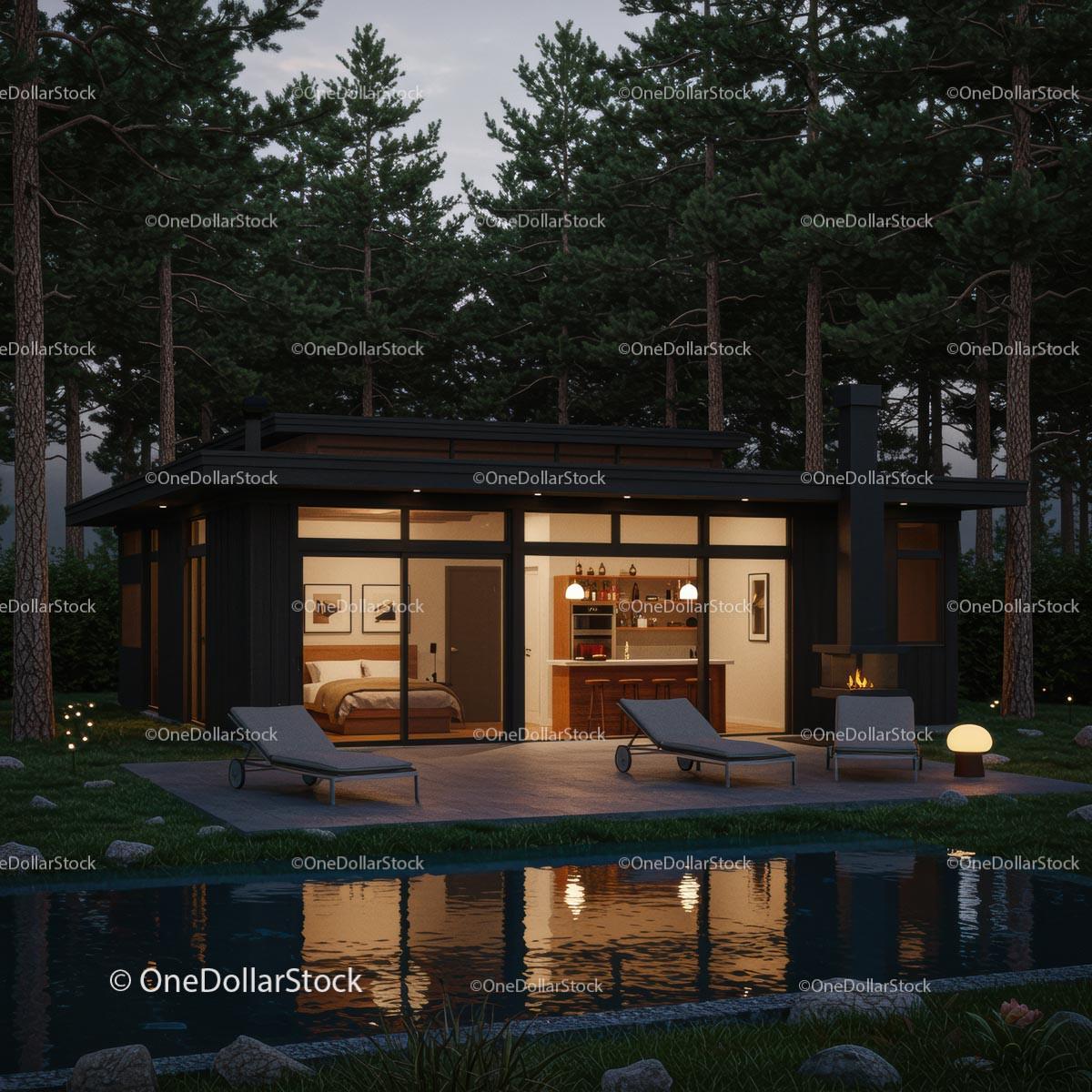 Modern Cabin Retreat Surrounded by Tranquil Pine Forest