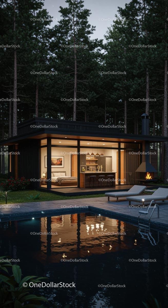 Modern Cabin in Pine Forest with Inviting Pool