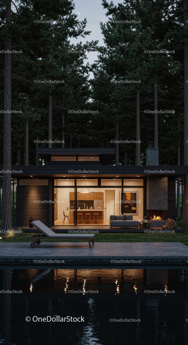 Modern Cabin with Glass Facade and Forest Backdrop