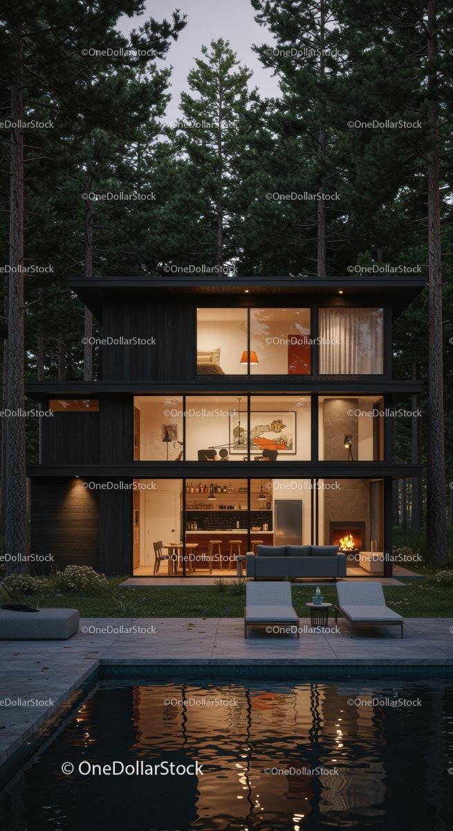 Modern Wooden House in Tranquil Forest Setting
