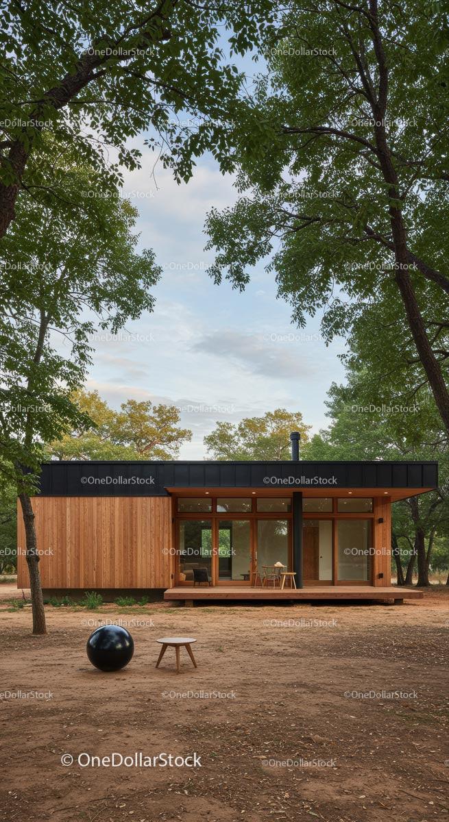 Modern Wooden House Surrounded by Forest Greenery