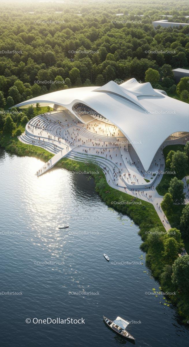 Modern Amphitheater by Lush Riverside Forest
