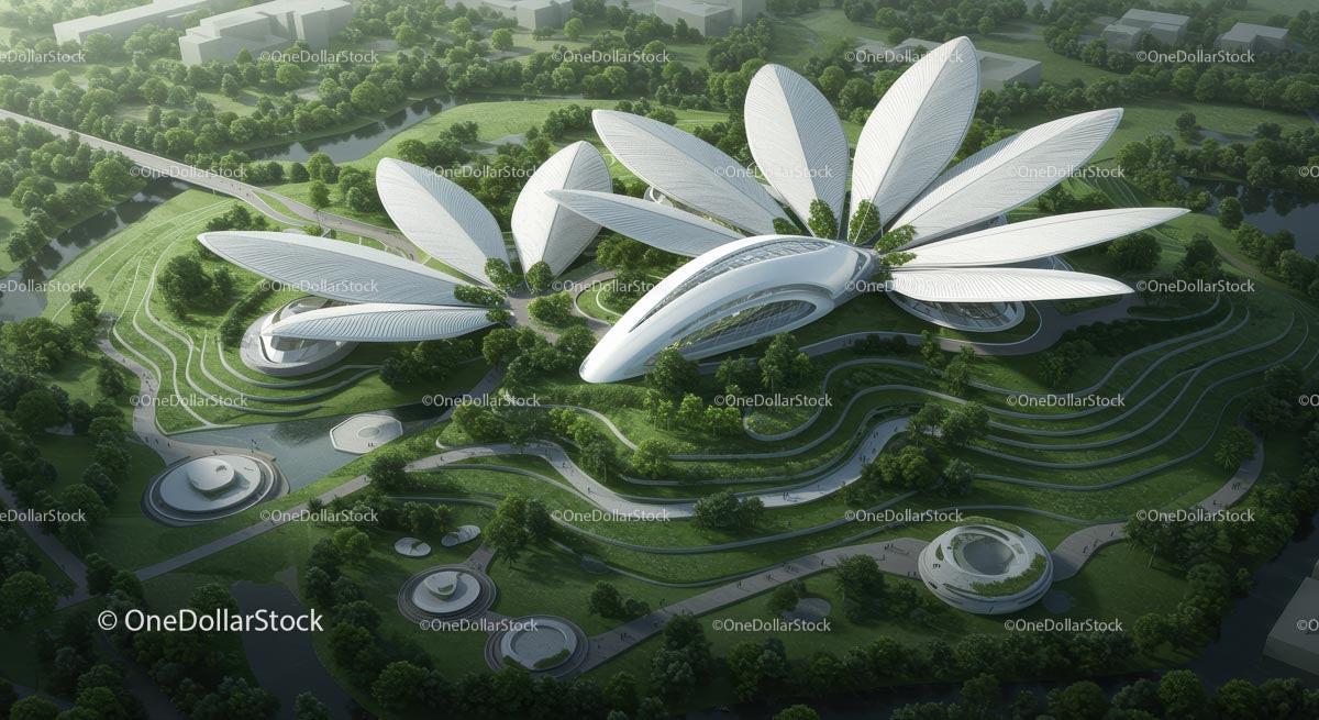 Futuristic White Petal-Shaped Architectural Complex
