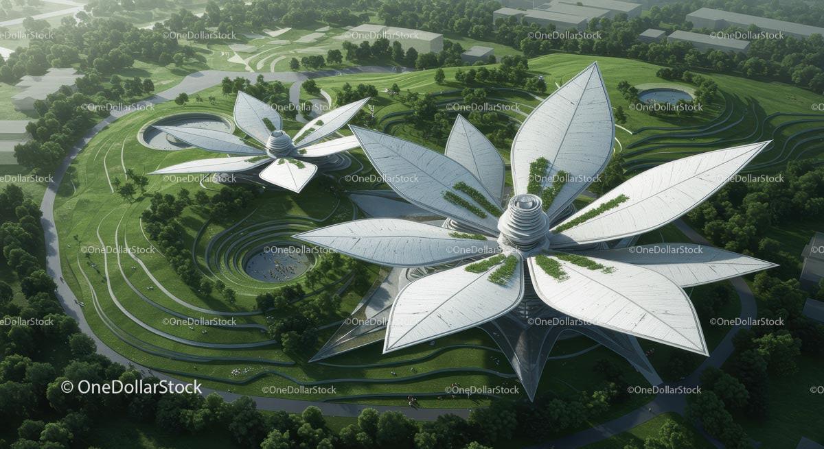 Futuristic Eco-Architecture in Lush Green Forest