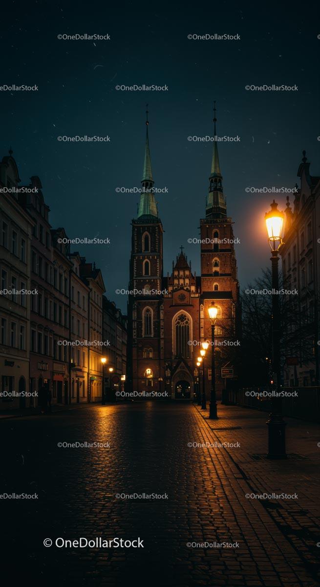 Majestic Cathedral Illuminated at Night