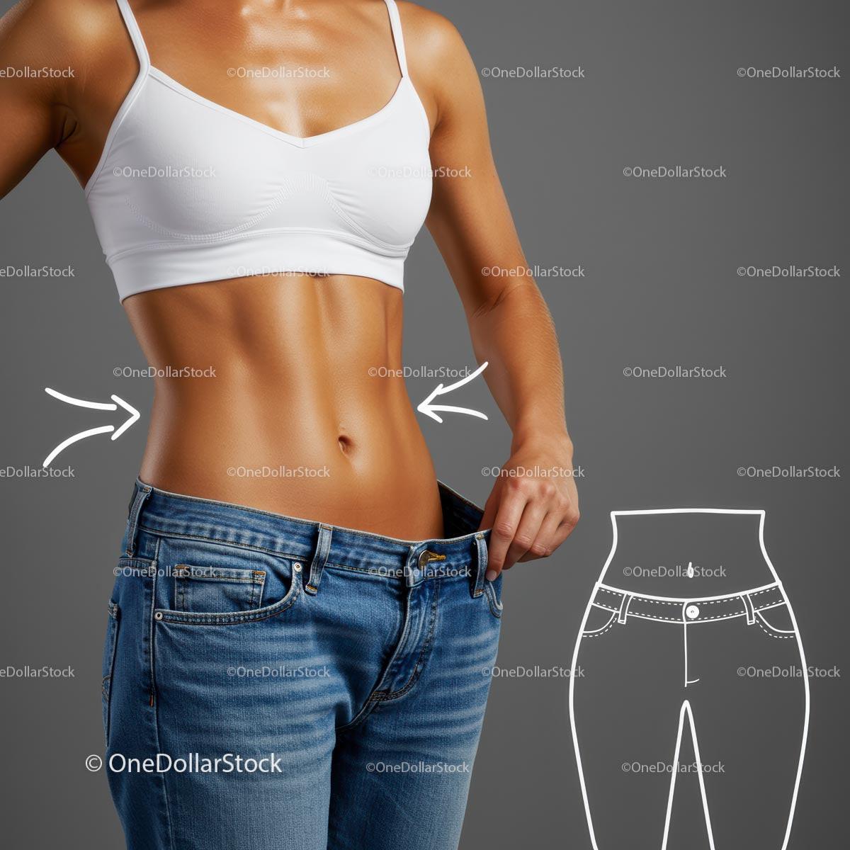 Fit Woman Showcasing Slim Waist in Loose Jeans