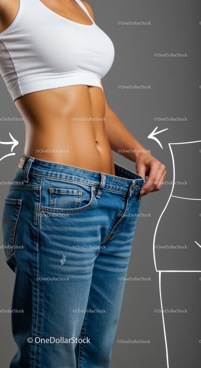 Fit Woman Showcasing Weight Loss Success in Loose Jeans