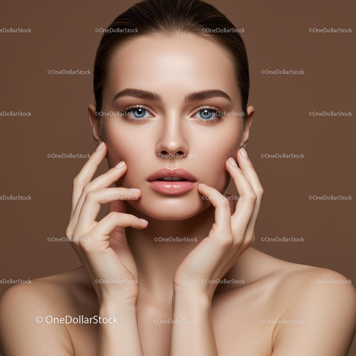 Elegant Woman with Flawless Skin and Blue Eyes