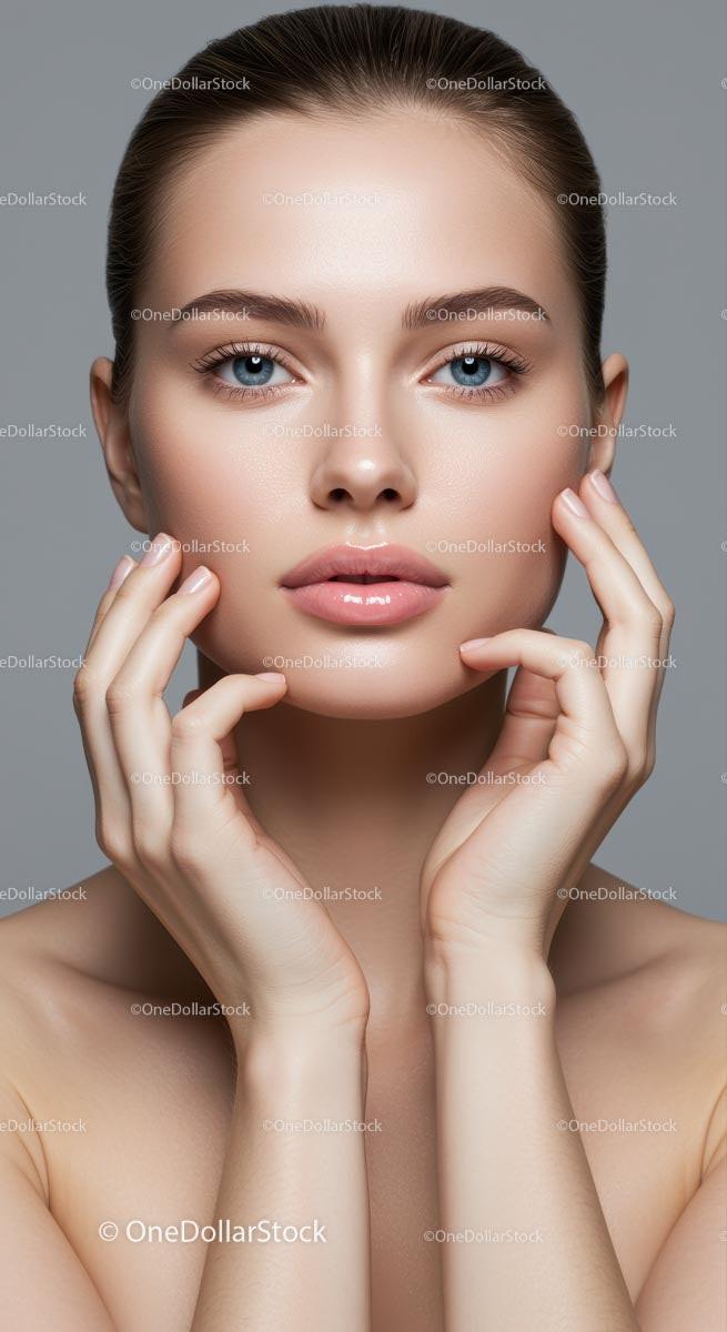 Woman with Flawless Skin and Serene Expression