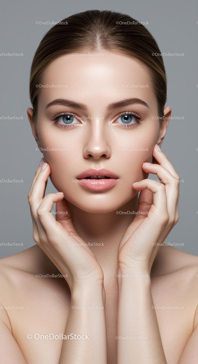 Elegant Young Woman with Flawless Skin and Blue Eyes