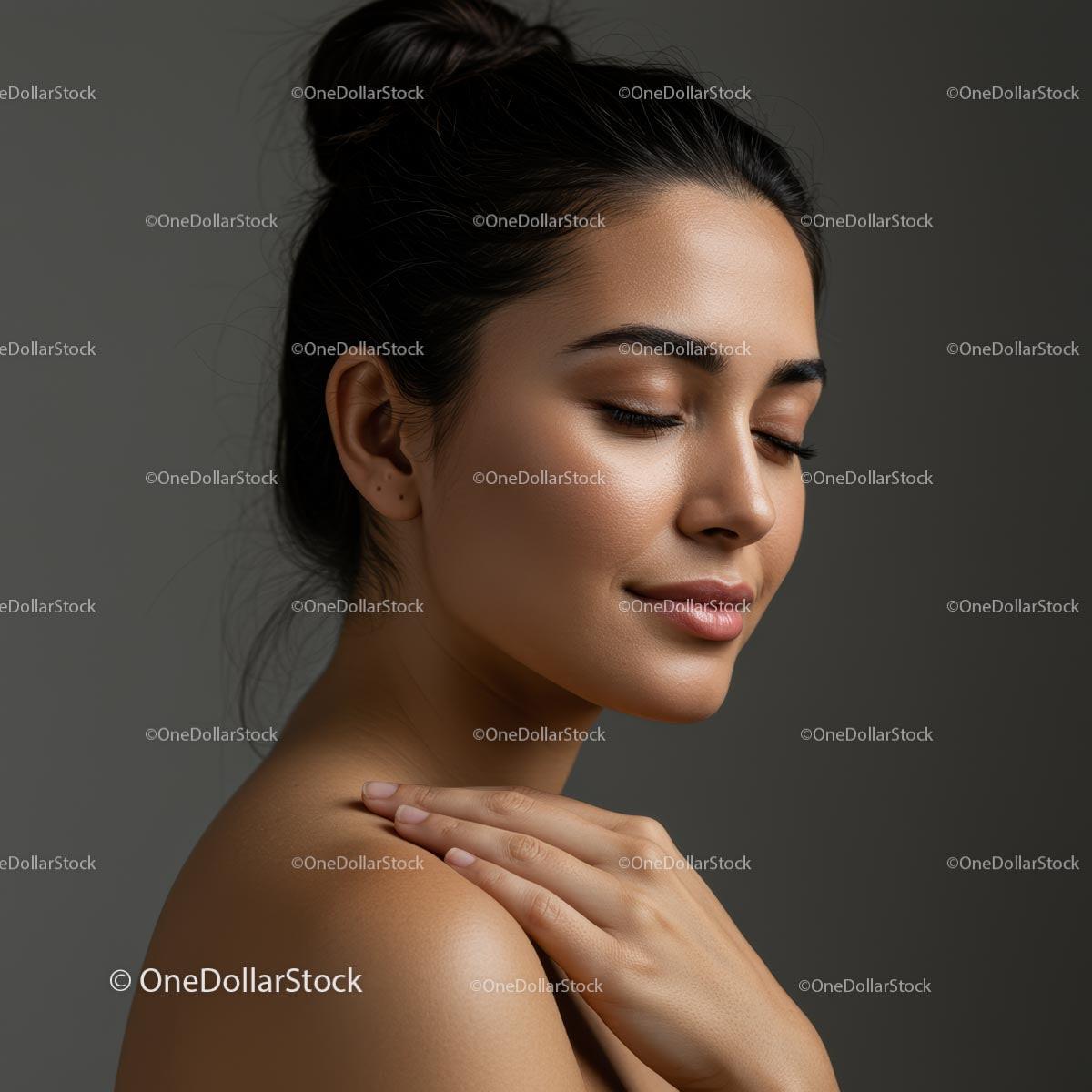 Serene Woman Posing with Closed Eyes and Relaxed Expression