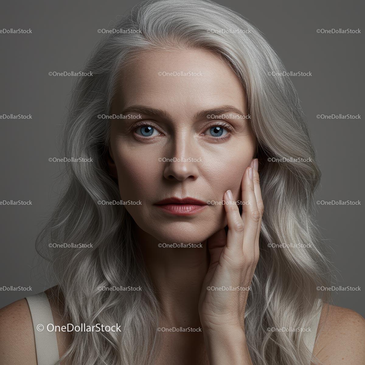 Elegant Portrait of Mature Woman with Gray Hair