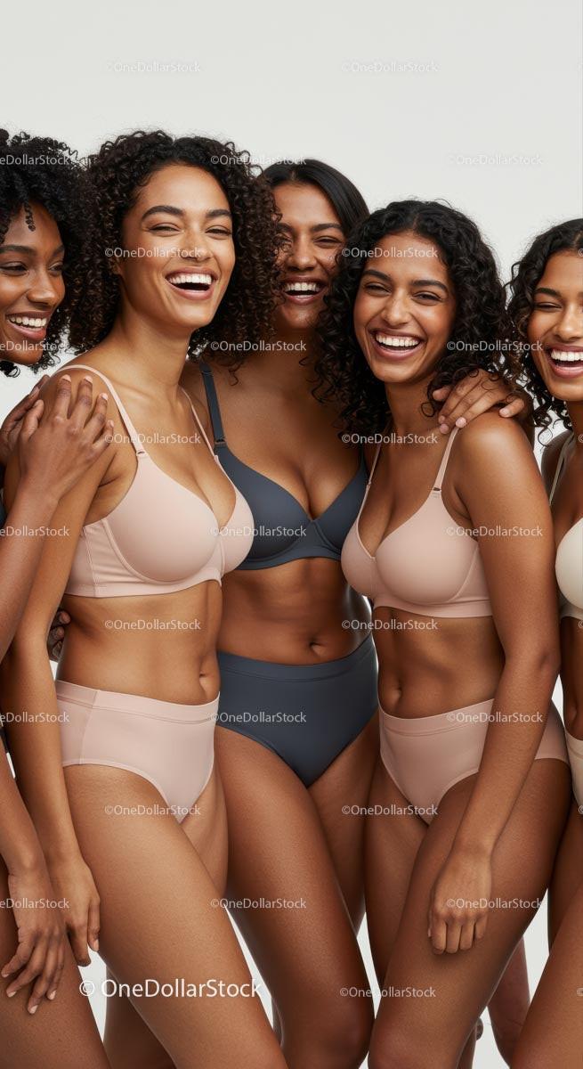 Diverse Group of Women Smiling in Lingerie