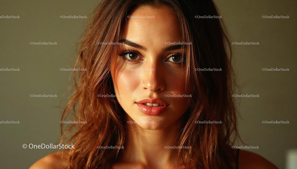 Close-Up Portrait of a Young Brunette Woman with Expressive Eyes