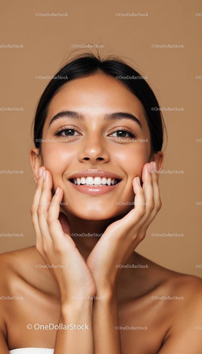 Smiling Woman with Radiant Skin and Natural Beauty