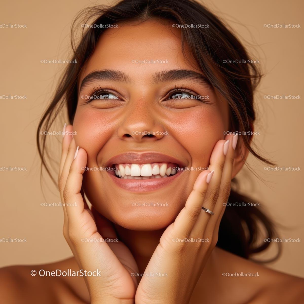 Radiant Smile of a Joyful Woman with Brunette Hair
