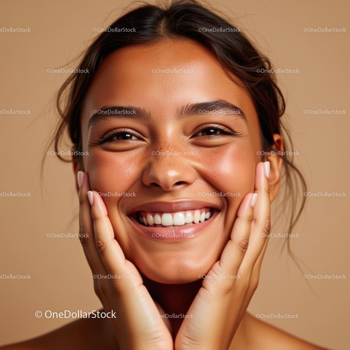 Joyful Woman with Radiant Smile and Glowing Skin