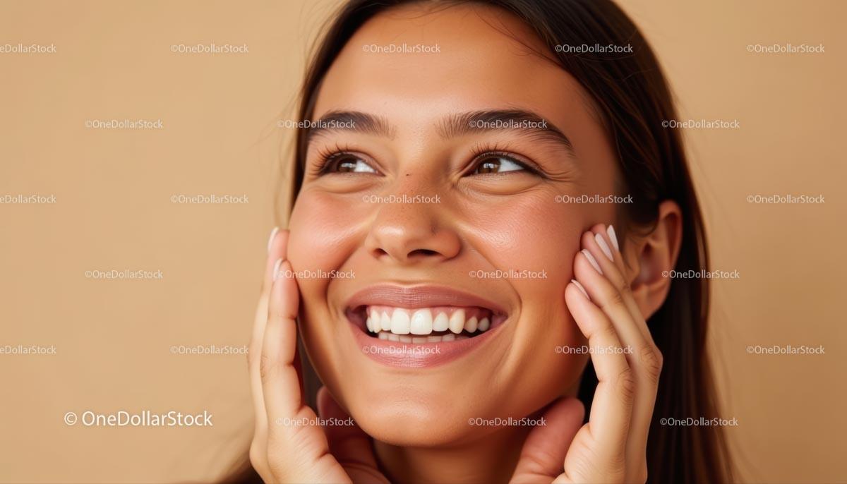 Smiling Woman With Joyful Expression and Radiant Skin
