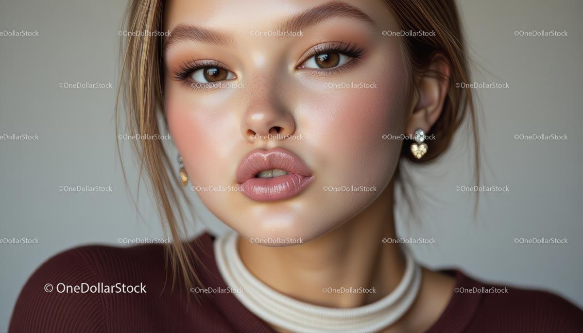 Close-Up Portrait of a Beautiful Woman with Stylish Earrings