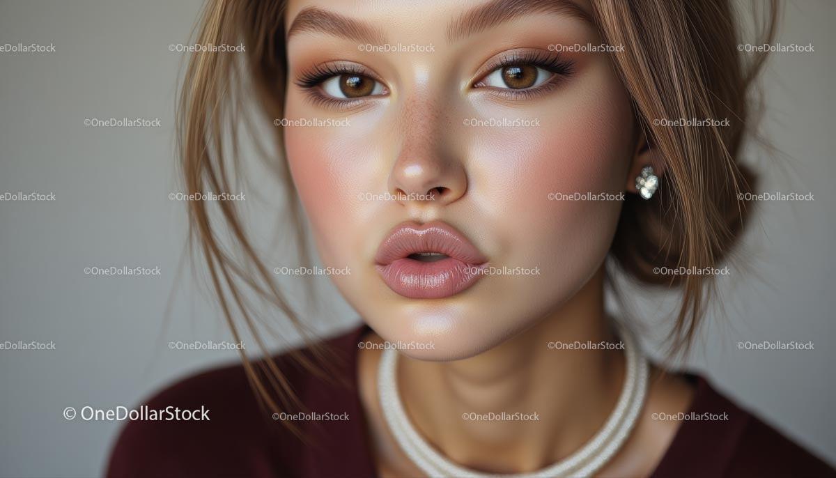 Close-Up of Young Woman with Elegant Makeup and Jewelry