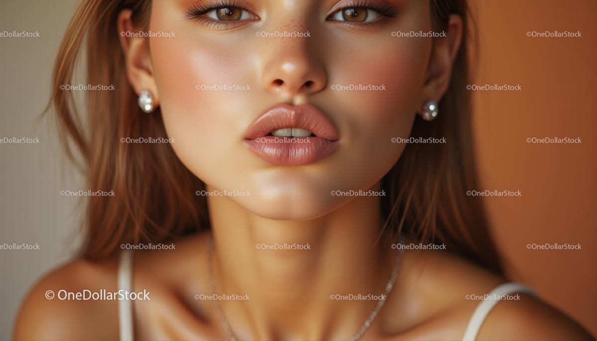 Glamorous Close-Up Portrait of Woman with Elegant Makeup