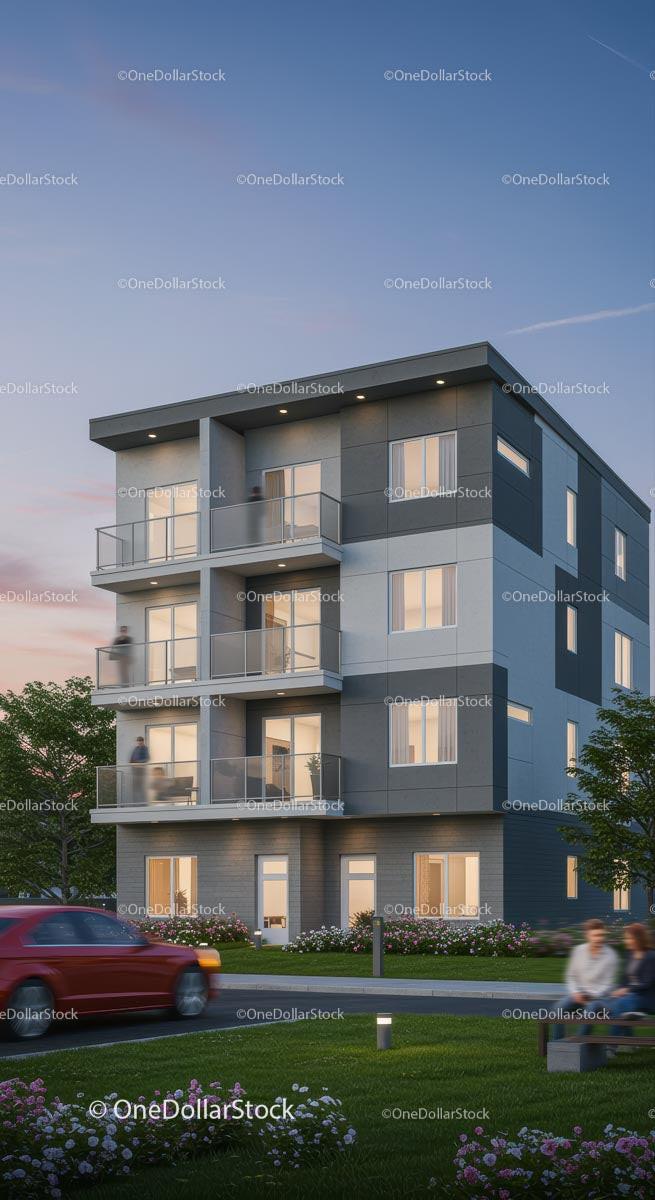 Modern Apartment Building at Sunset