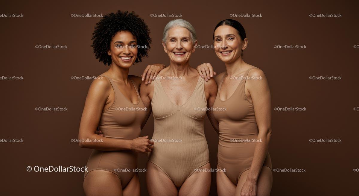 Smiling Women in Beige Outfits Embracing Positivity