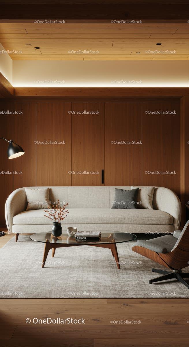 Elegant Minimalist Living Room with Warm Wooden Accents
