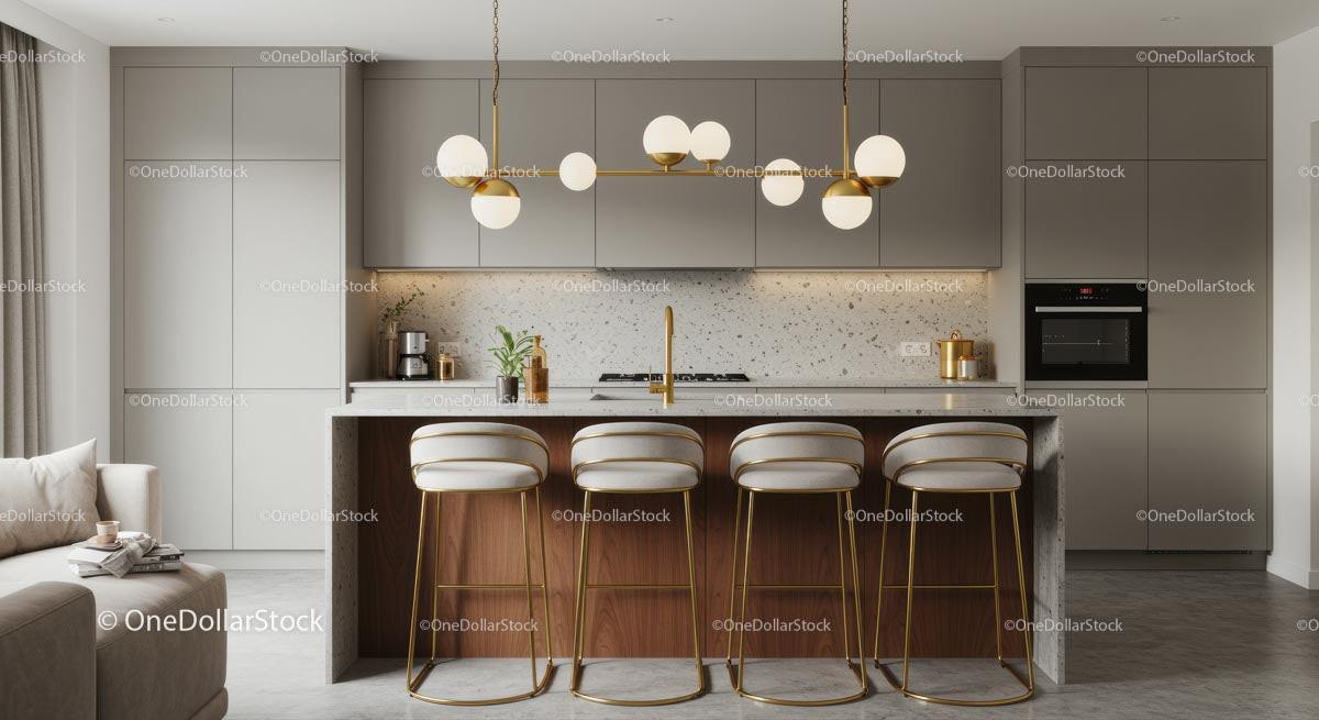 Luxurious Modern Kitchen with Stylish Bar Stools