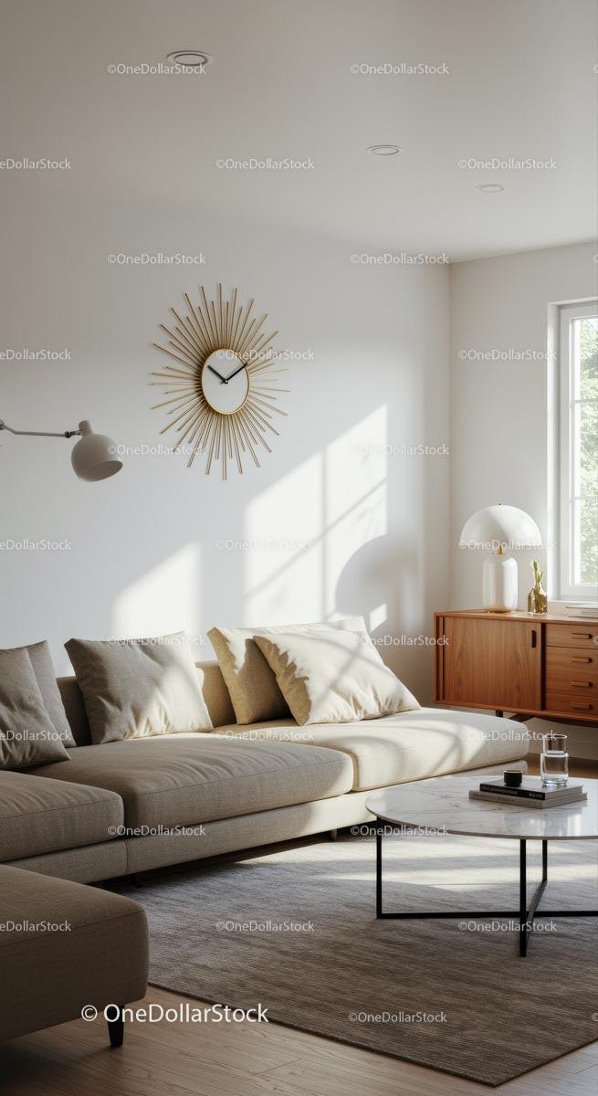 Sunlit Modern Living Room with Elegant Decor and Cozy Sofa