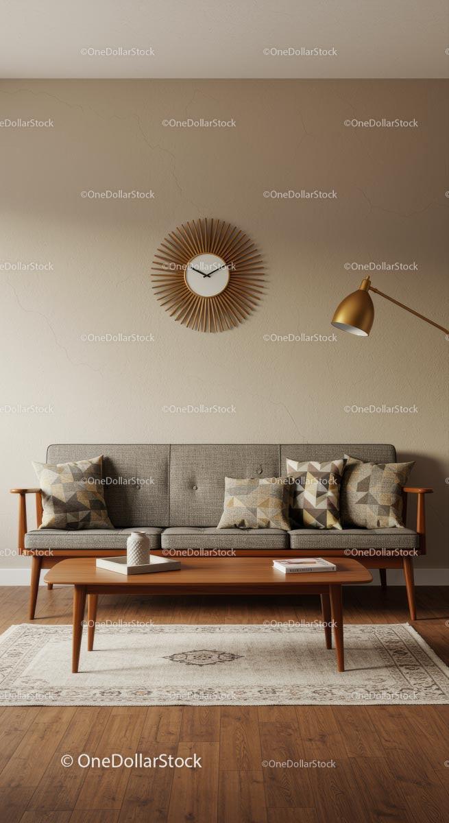 Mid-Century Modern Living Room with Elegant Sofa and Decor