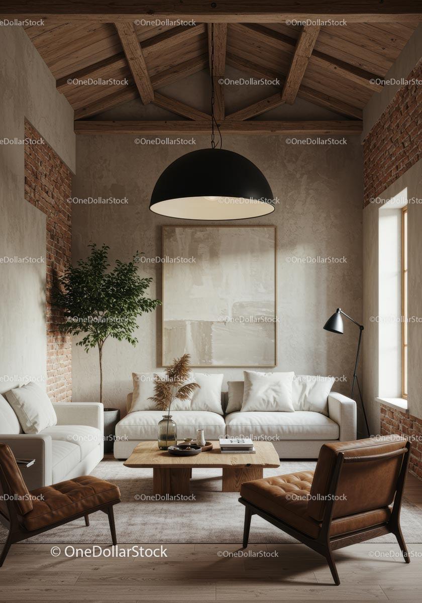 Modern Living Room with Cozy Decor and Natural Elements
