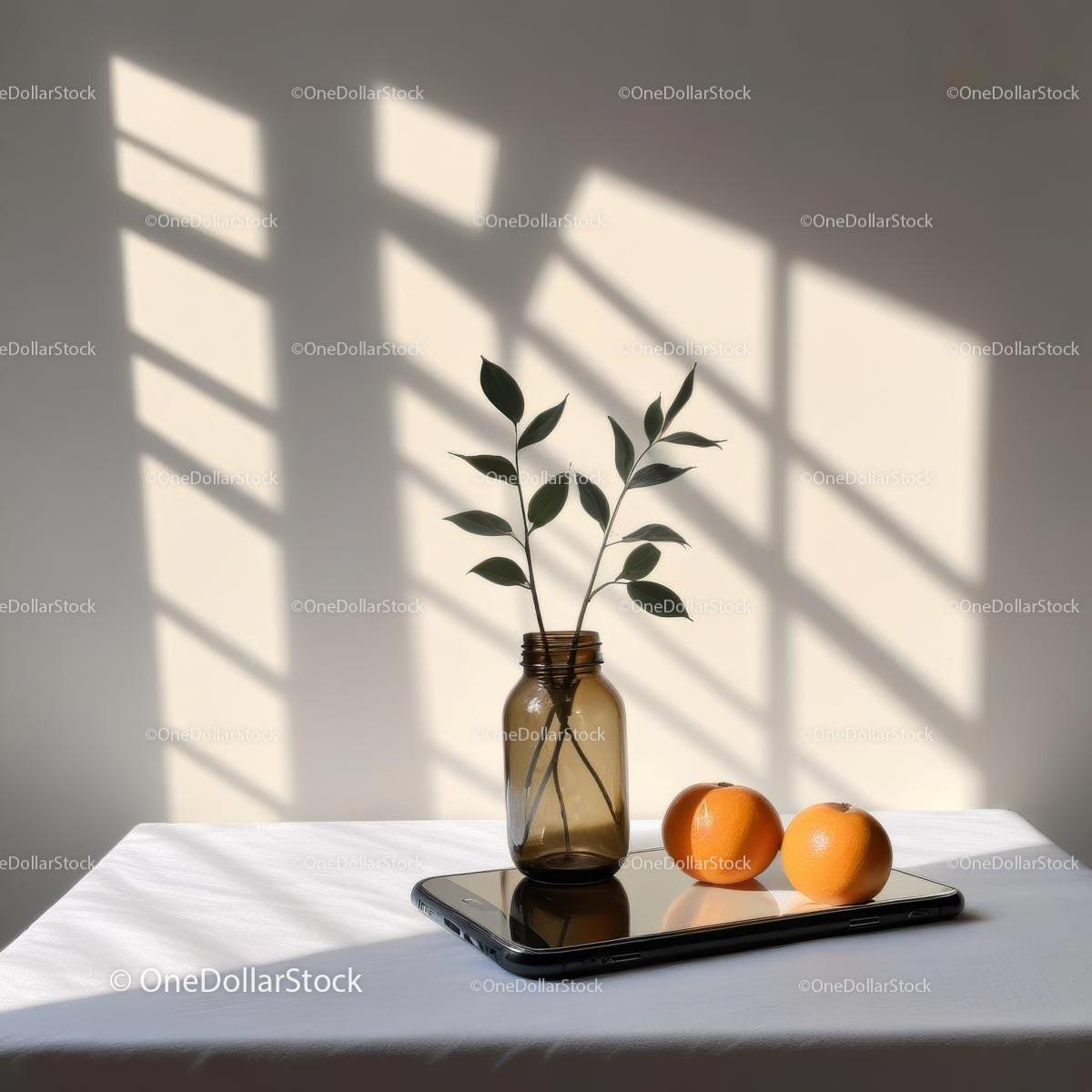 Sunlit Still Life with Glass Vase and Oranges