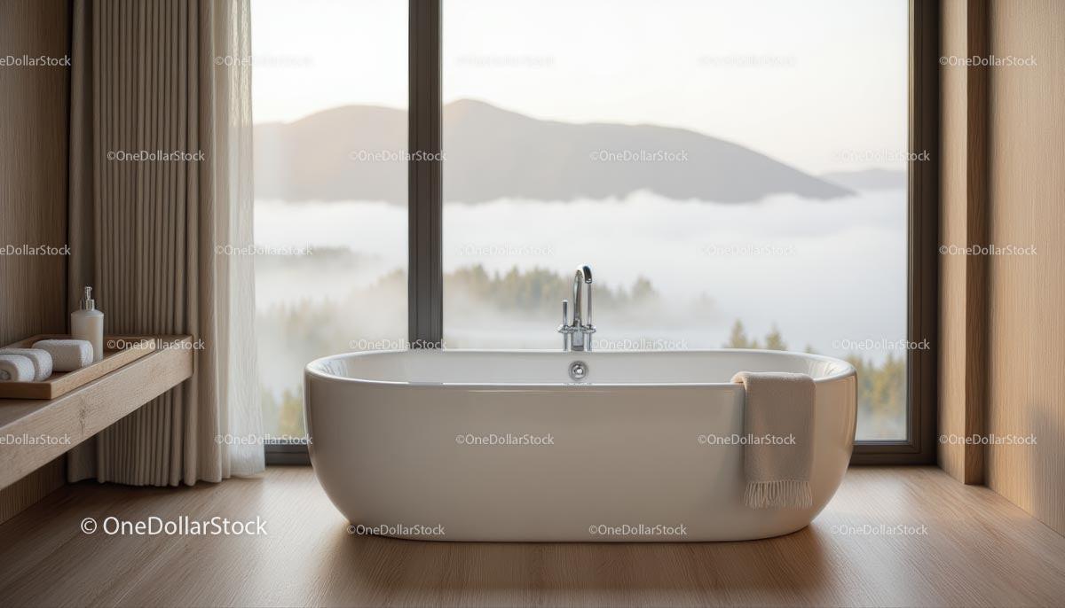 Minimalist Bathroom with Panoramic Mountain View