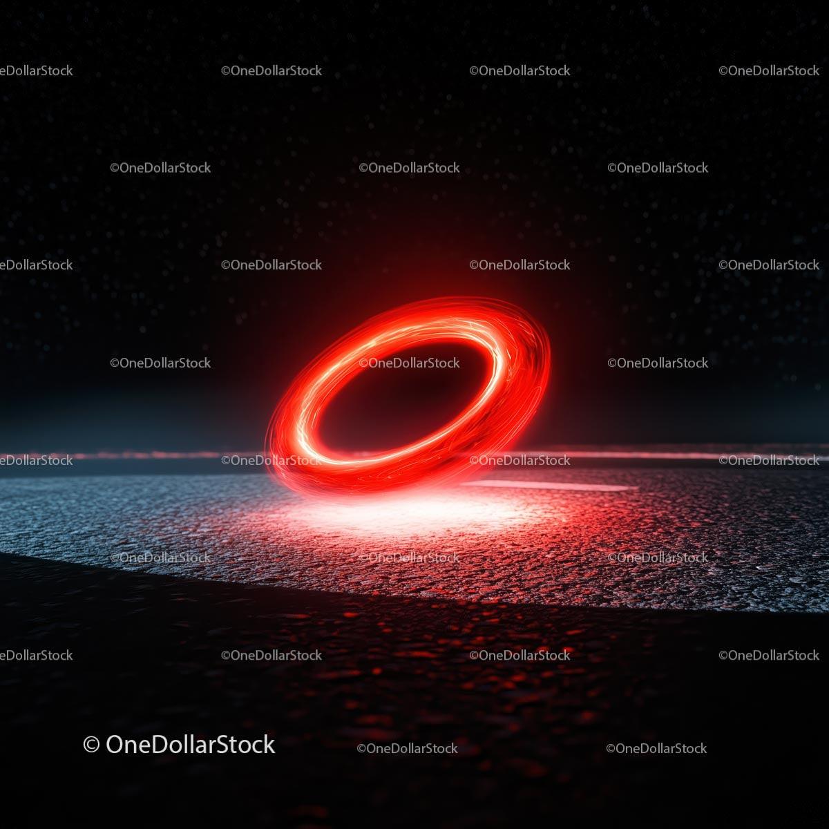 Glowing Red Ring on Dark Surface in Futuristic Scene