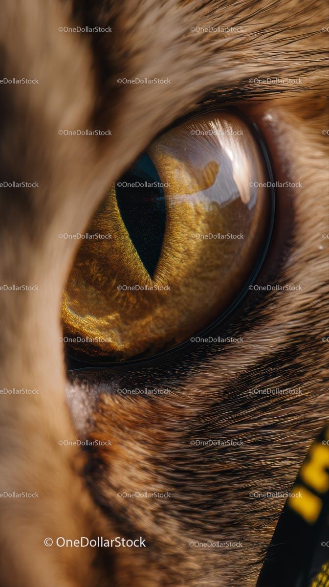 Close-Up of Feline Eye with Detailed Iris and Brown Fur