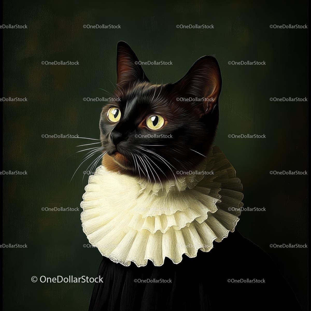 Regal Black Cat in Renaissance-Style Attire