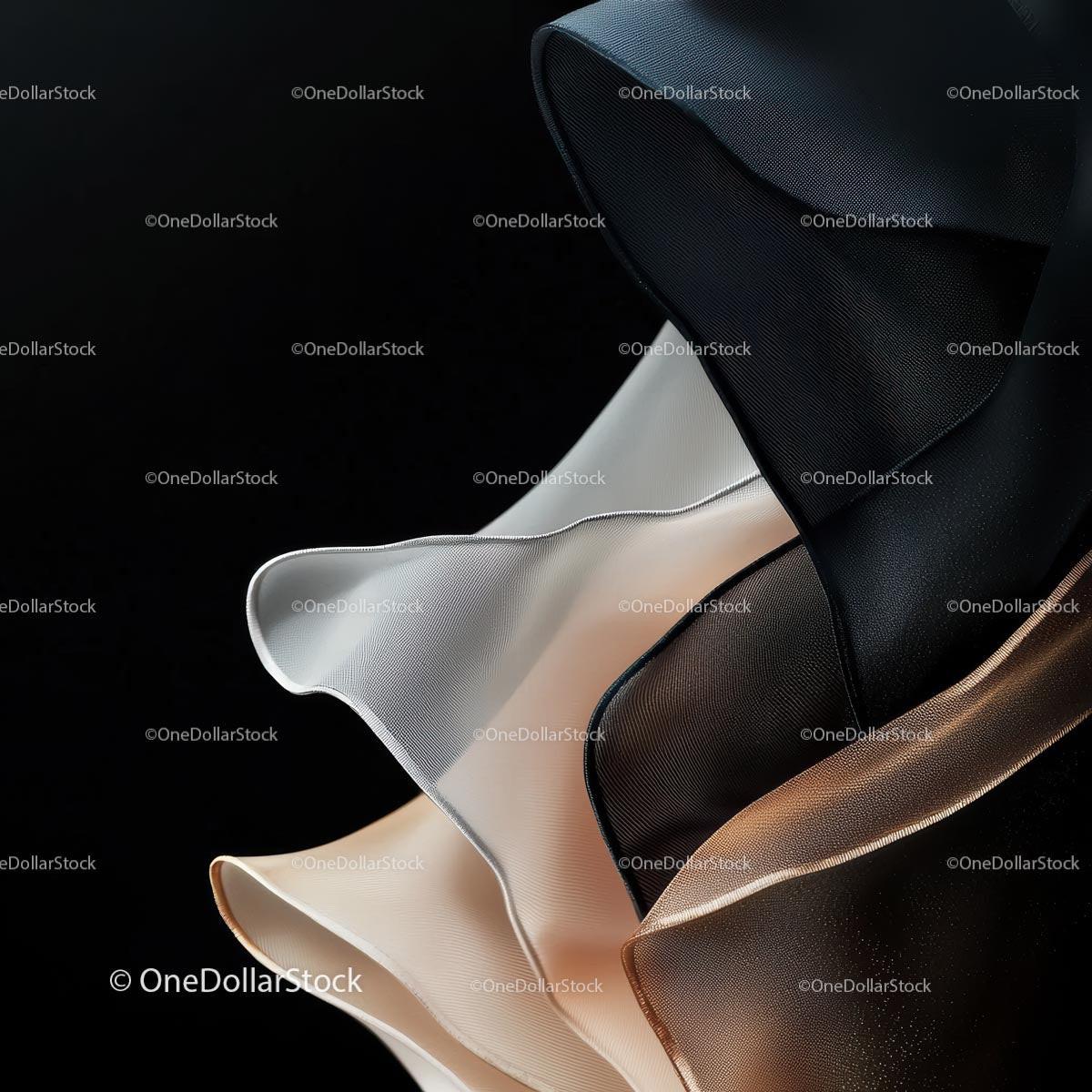Flowing Layers of Fabric on Black Background