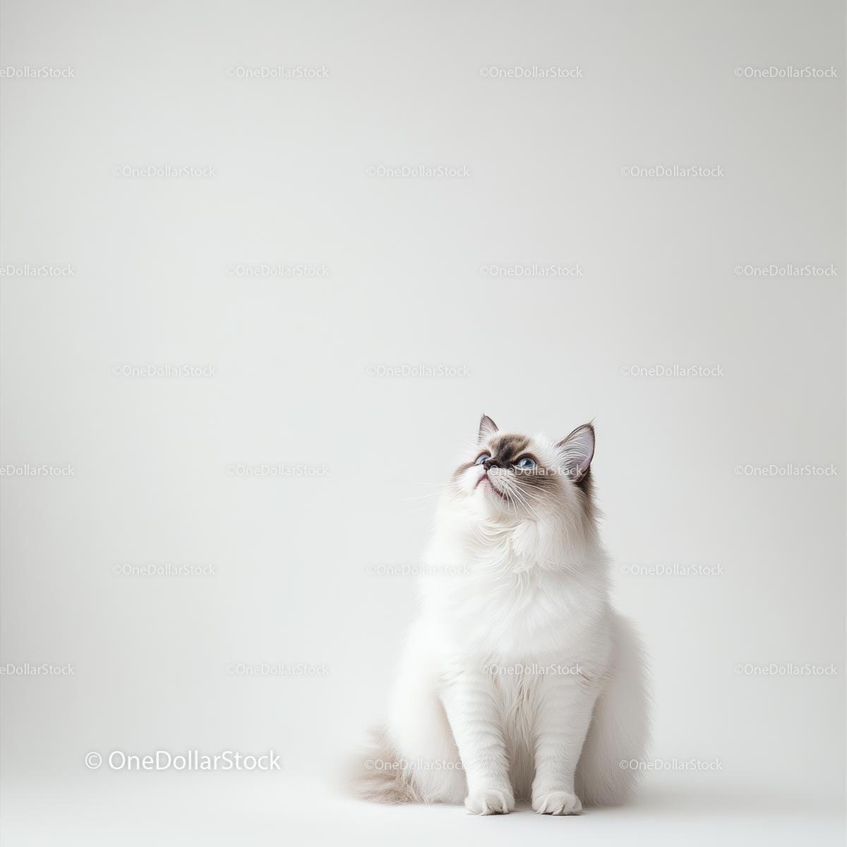 Ragdoll Cat with Fluffy Fur on a White Background