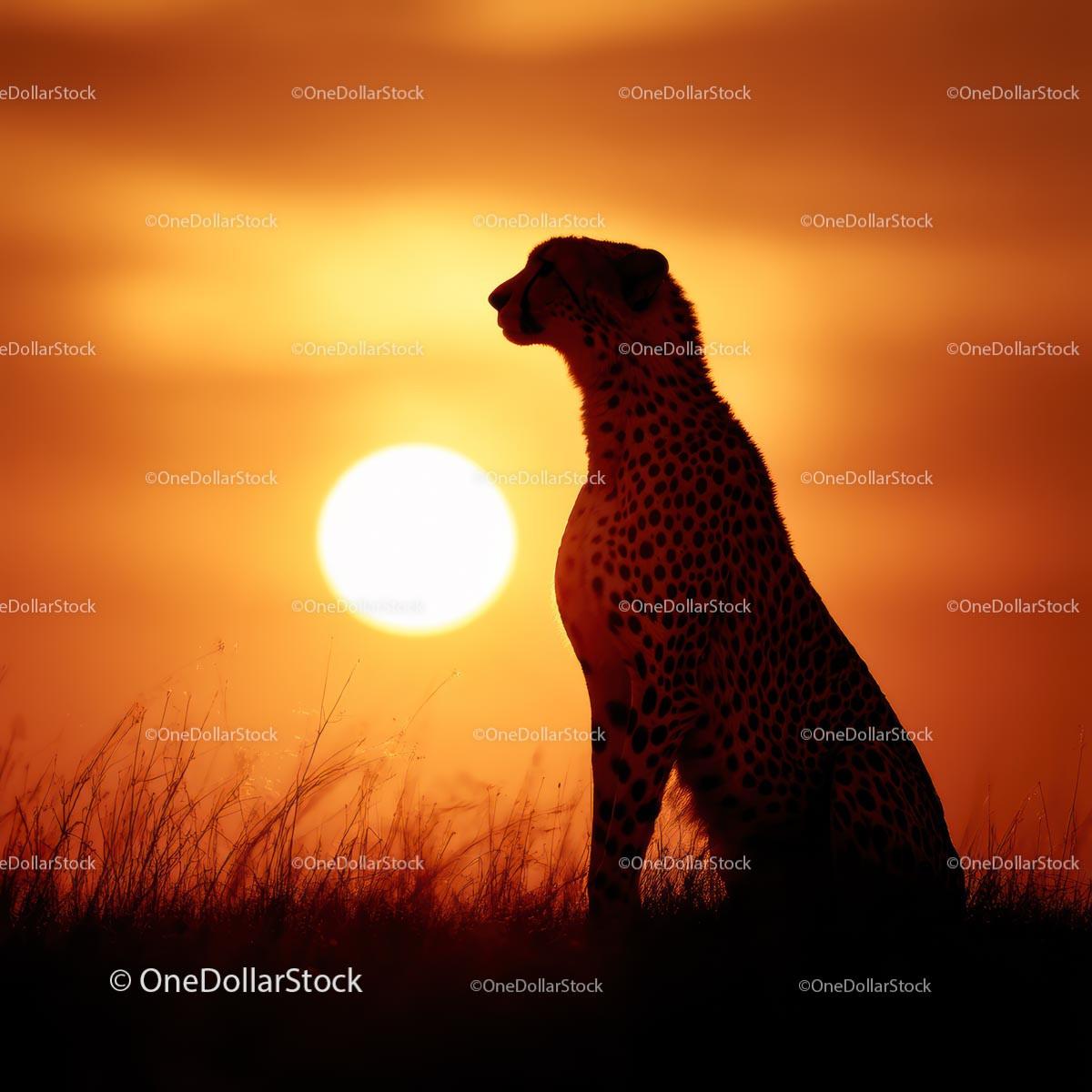 Cheetah Silhouette Against Vibrant Savannah Sunset
