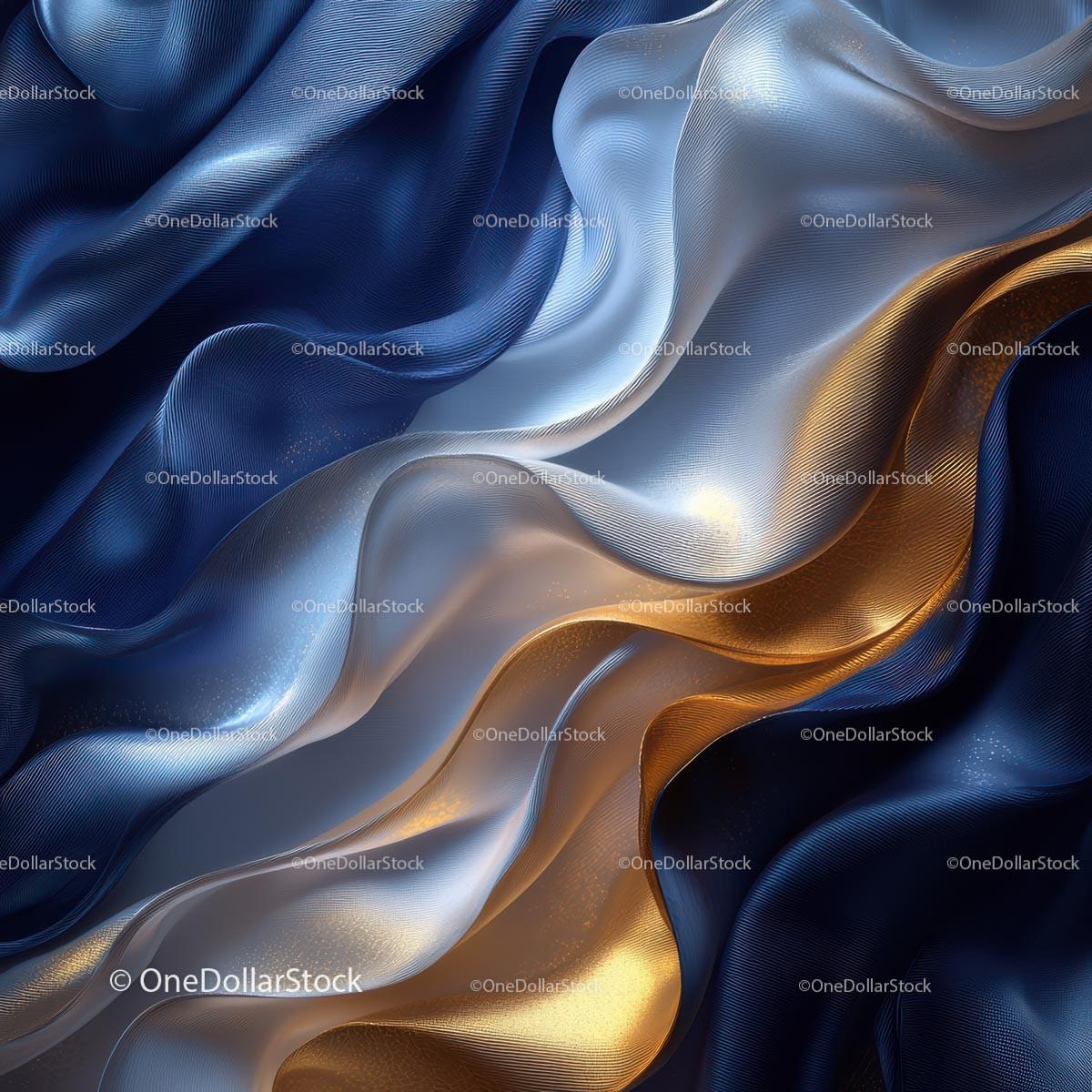 Abstract Blue and Gold Wavy Fabric Texture