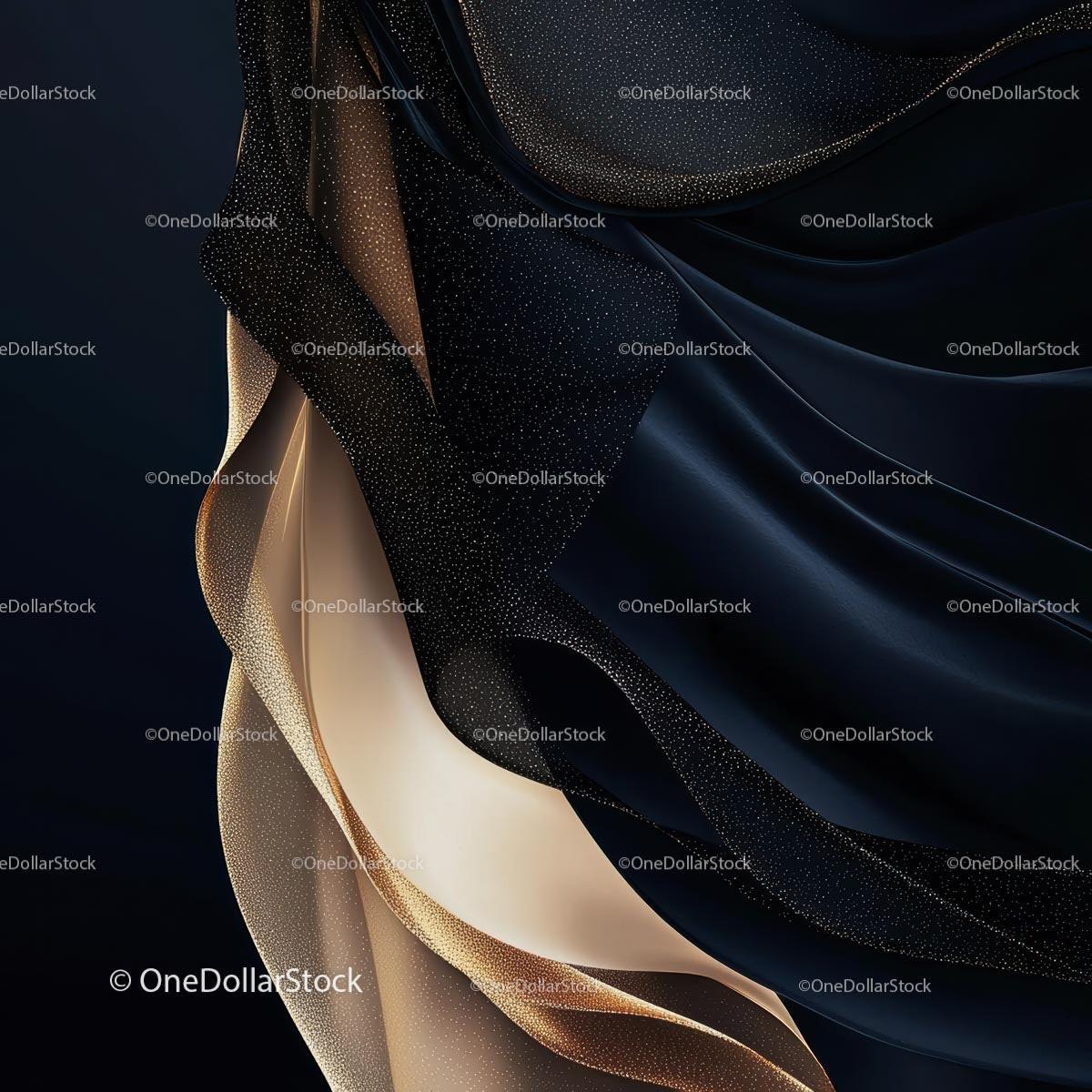 Elegant Black and Gold Fabric Drapery Abstract Art