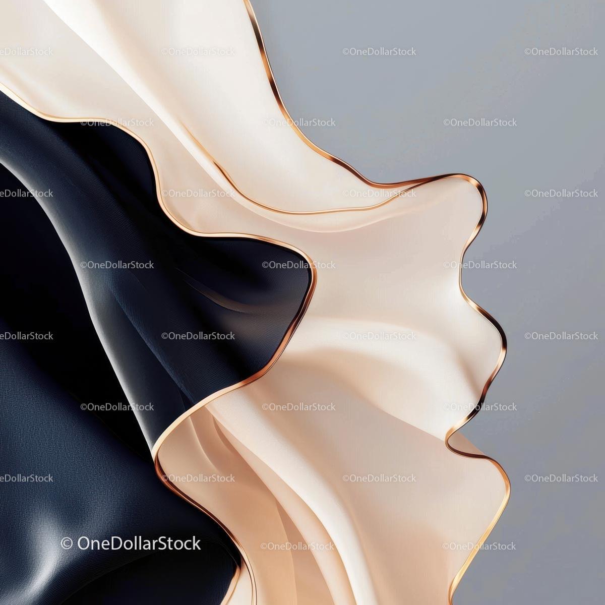 Flowing Black and Beige Silk Fabric with Elegant Waves
