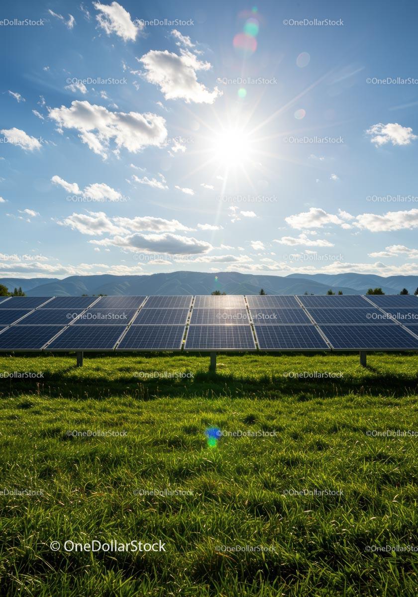 Solar Panels Under Blue Sky in Scenic Landscape